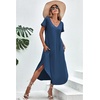 Ekouaer Long Nightgowns for Women V Neck Moo Moos House Dress with Pockets(Navy Blue)
