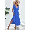 Ekouaer Long Nightgowns for Women V Neck Moo Moos House Dress with Pockets(Snorkel Blue)