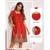 Ekouaer Moo Moos for Women Button House Dresses for Women with Pocket Mumu(Red Boho)