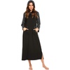 Ekouaer Nightgowns for Women Cotton Nightgown Long Sleeve Hooded Night Gown(Black/Grey)