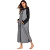 Ekouaer Nightgowns for Women Cotton Nightgown Long Sleeve Hooded Night Gown(Dark Grey)