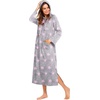 Ekouaer Nightgowns for Women Cotton Nightgown Long Sleeve Hooded Night Gown(Grey Pink Stras)