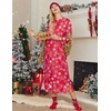 Ekouaer Nightgowns for Women Cotton Nightgown Long Sleeve Hooded Night Gown(Red Snowflake)