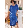 Ekouaer Nightgowns for Women Long Nightgown Plus Size Moo Moos House Dress(Blue Ethnic Style)