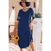 Ekouaer Nightgowns for Women Long Nightgown Plus Size Moo Moos House Dress(Deep Blue)