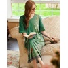 Ekouaer Nightgowns for Women Long Nightgown Plus Size Moo Moos House Dress(Green Ethnic Style)