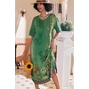 Ekouaer Nightgowns for Women Long Nightgown Plus Size Moo Moos House Dress(Green Ethnic Style)