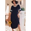 Ekouaer Nightgowns for Women Long Nightgown Plus Size Moo Moos House Dress(Navy Blue)