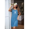 Ekouaer Nightgowns for Women Short Sleeve Night Dress Printed Sleepwear(A-lake Blue-cat)