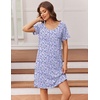 Ekouaer Nightgowns for Women Short Sleeve Night Dress Printed Sleepwear(Purple Point)