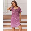 Ekouaer Nightgowns for Women Short Sleeve Night Dress Printed Sleepwear(Purple Vine)