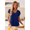 Ekouaer Nightgowns for Women Short Sleeve Night Gown Comfy Sleep Shirt(A_navy Blue)