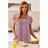 Ekouaer Nightgowns for Women Short Sleeve Night Gown Comfy Sleep Shirt(Pink Leopard Print)
