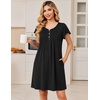 Ekouaer Nightgowns for Women Short Sleeve Pleated Moo Moos with Pockets(Black)