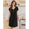 Ekouaer Nightgowns for Women Short Sleeve Pleated Moo Moos with Pockets(Black)
