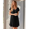 Ekouaer Nightgowns for Women Short Sleeve Pleated Moo Moos with Pockets(Black)