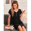 Ekouaer Nightgowns for Women Short Sleeve Pleated Moo Moos with Pockets(Black)