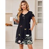 Ekouaer Nightgowns for Women Short Sleeve Pleated Moo Moos with Pockets(Butterfly Black)
