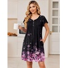 Ekouaer Nightgowns for Women Short Sleeve Pleated Moo Moos with Pockets(Cherry Blossoms Black)