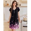 Ekouaer Nightgowns for Women Short Sleeve Pleated Moo Moos with Pockets(Cherry Blossoms Black)