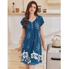Ekouaer Nightgowns for Women Short Sleeve Pleated Moo Moos with Pockets(Floral Blue)