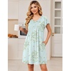 Ekouaer Nightgowns for Women Short Sleeve Pleated Moo Moos with Pockets(Floral Green)
