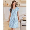 Ekouaer Nightgowns for Women Short Sleeve Pleated Moo Moos with Pockets(Floral Light Blue)