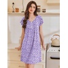 Ekouaer Nightgowns for Women Short Sleeve Pleated Moo Moos with Pockets(Floral Purple)