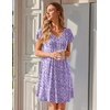 Ekouaer Nightgowns for Women Short Sleeve Pleated Moo Moos with Pockets(Floral Purple)