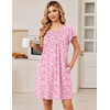 Ekouaer Nightgowns for Women Short Sleeve Pleated Moo Moos with Pockets(Flowers Pink)