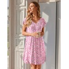 Ekouaer Nightgowns for Women Short Sleeve Pleated Moo Moos with Pockets(Flowers Pink)