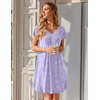 Ekouaer Nightgowns for Women Short Sleeve Pleated Moo Moos with Pockets(Flowers Purple)