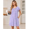 Ekouaer Nightgowns for Women Short Sleeve Pleated Moo Moos with Pockets(Flowers Purple)