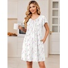 Ekouaer Nightgowns for Women Short Sleeve Pleated Moo Moos with Pockets(Flowers White)
