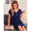 Ekouaer Nightgowns for Women Short Sleeve Pleated Moo Moos with Pockets(Navy Blue)