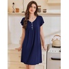 Ekouaer Nightgowns for Women Short Sleeve Pleated Moo Moos with Pockets(Navy Blue)