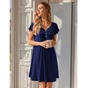 Ekouaer Nightgowns for Women Short Sleeve Pleated Moo Moos with Pockets(Navy Blue)