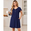 Ekouaer Nightgowns for Women Short Sleeve Pleated Moo Moos with Pockets(Navy Blue)