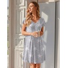 Ekouaer Nightgowns for Women Short Sleeve Pleated Moo Moos with Pockets(Star Grey)