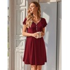 Ekouaer Nightgowns for Women Short Sleeve Pleated Moo Moos with Pockets(Wine Red)