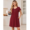 Ekouaer Nightgowns for Women Short Sleeve Pleated Moo Moos with Pockets(Wine Red)