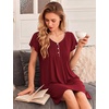 Ekouaer Nightgowns for Women Short Sleeve Pleated Moo Moos with Pockets(Wine Red)