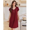 Ekouaer Nightgowns for Women Short Sleeve Pleated Moo Moos with Pockets(Wine Red)