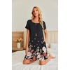 Ekouaer Nightgowns for Women Short Sleeve Sleep Shirt with Pockets(Black Flowers)