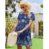 Ekouaer Nightgowns for Women Short Sleeve Sleep Shirt with Pockets(Navy Flower)