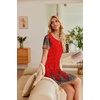 Ekouaer Nightgowns for Women Short Sleeve Sleep Shirt with Pockets(Red Feather)