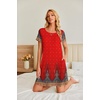 Ekouaer Nightgowns for Women Short Sleeve Sleep Shirt with Pockets(Red Feather)
