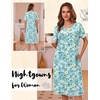 Ekouaer Nightgowns for Women with Pockets Short Sleeve Henley Sleepshirts(Blue Floral)
