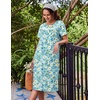 Ekouaer Nightgowns for Women with Pockets Short Sleeve Henley Sleepshirts(Blue Floral)