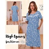 Ekouaer Nightgowns for Women with Pockets Short Sleeve Henley Sleepshirts(Blue White Floral)